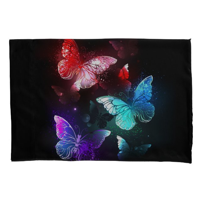 Three Glowing Butterflies on night background Pillow Case (Front-Left)
