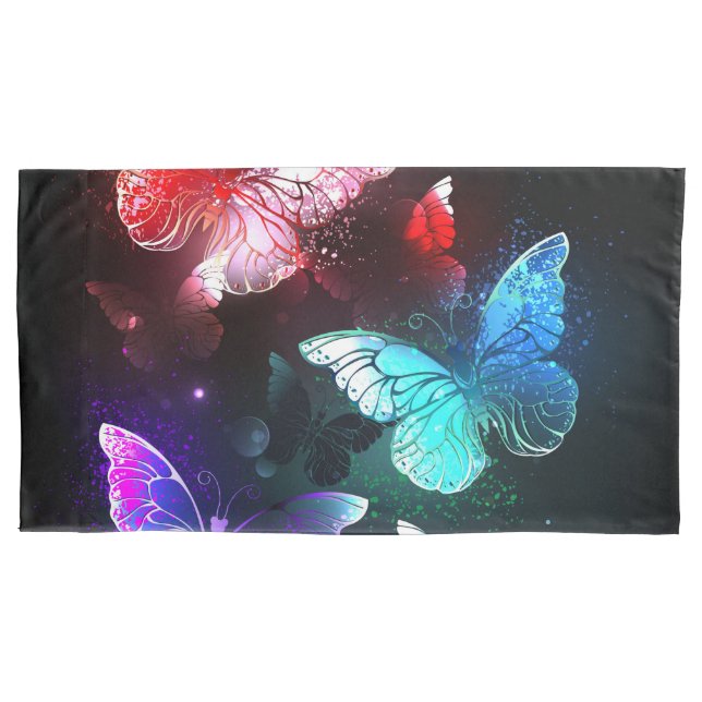 Three Glowing Butterflies on night background Pillow Case (Front-Left)