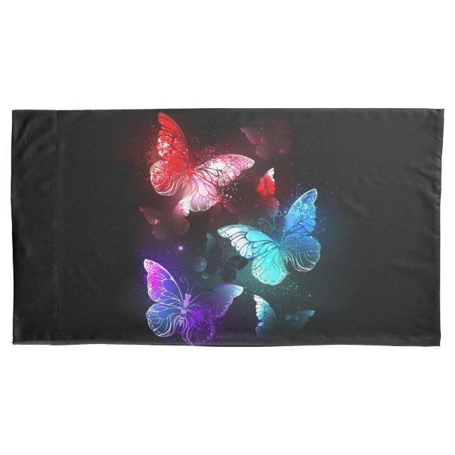Three Glowing Butterflies on night background Pillow Case (Front)