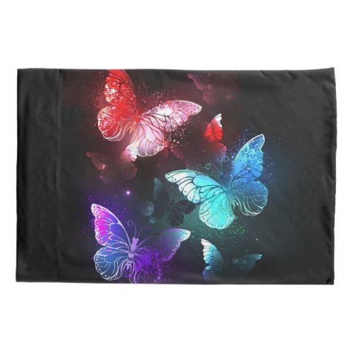 Three Glowing Butterflies on night background Pillow Case
