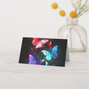 Three Glowing Butterflies on night background Place Card