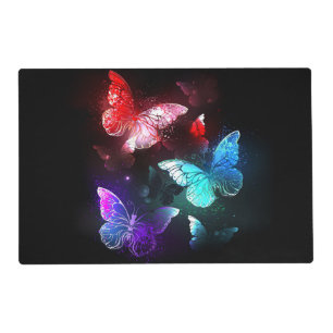 Three Glowing Butterflies on night background Placemat