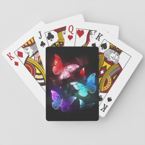 Three Glowing Butterflies on night background Poker Cards
