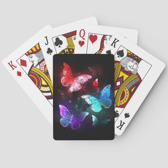 Three Glowing Butterflies on night background Poker Cards (Back)