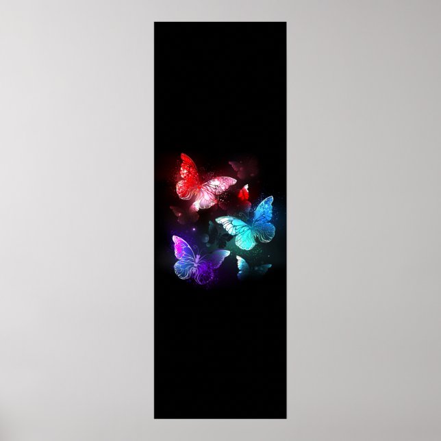 Three Glowing Butterflies on night background Poster (Front)