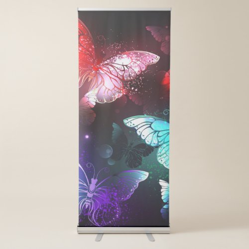 Three Glowing Butterflies on night background Retractable Banner
