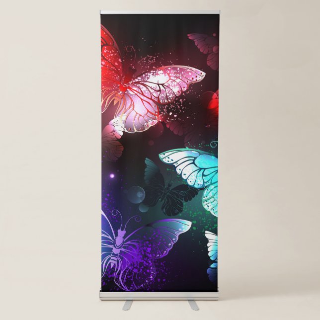 Three Glowing Butterflies on night background Retractable Banner (Front)