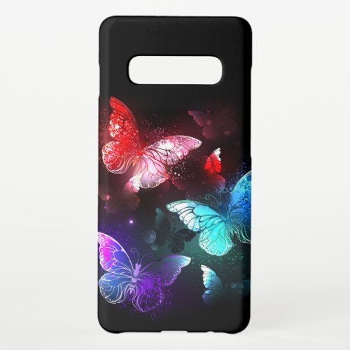 Three Glowing Butterflies on night background Samsung Galaxy S10 Case