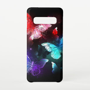 Three Glowing Butterflies on night background Samsung Galaxy S10 Case