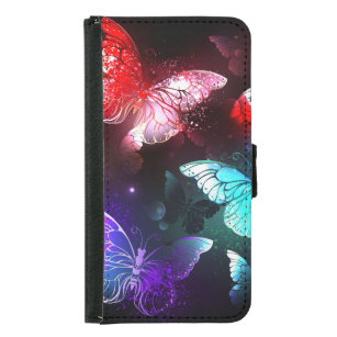 Three Glowing Butterflies on night background Samsung Galaxy S5 Wallet Case
