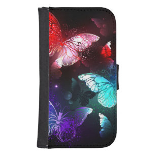 Three Glowing Butterflies on night background Galaxy S4 Wallet Case