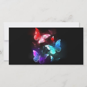 Three Glowing Butterflies on night background Save The Date