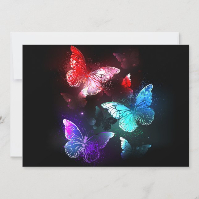 Three Glowing Butterflies on night background Save The Date (Front)