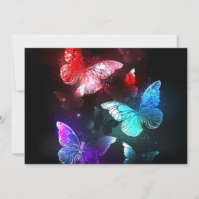 Three Glowing Butterflies on night background Save The Date (Front)