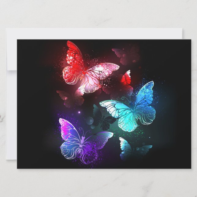 Three Glowing Butterflies on night background Save The Date (Front)