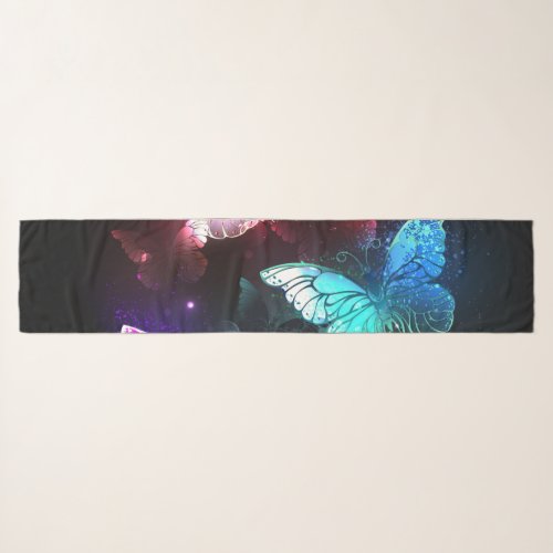 Three Glowing Butterflies on night background Scarf