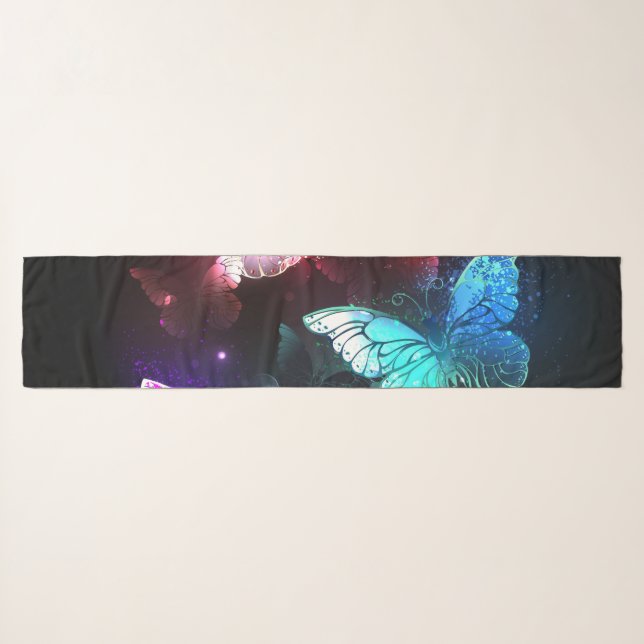 Three Glowing Butterflies on night background Scarf (Front (Horizontal))