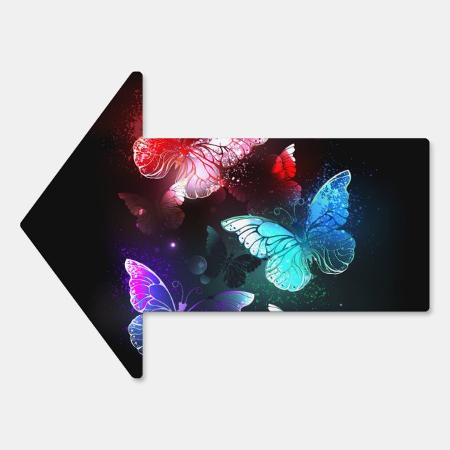 Three Glowing Butterflies on night background Sign (Front)
