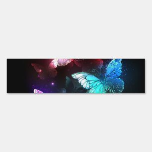 Three Glowing Butterflies on night background Sign