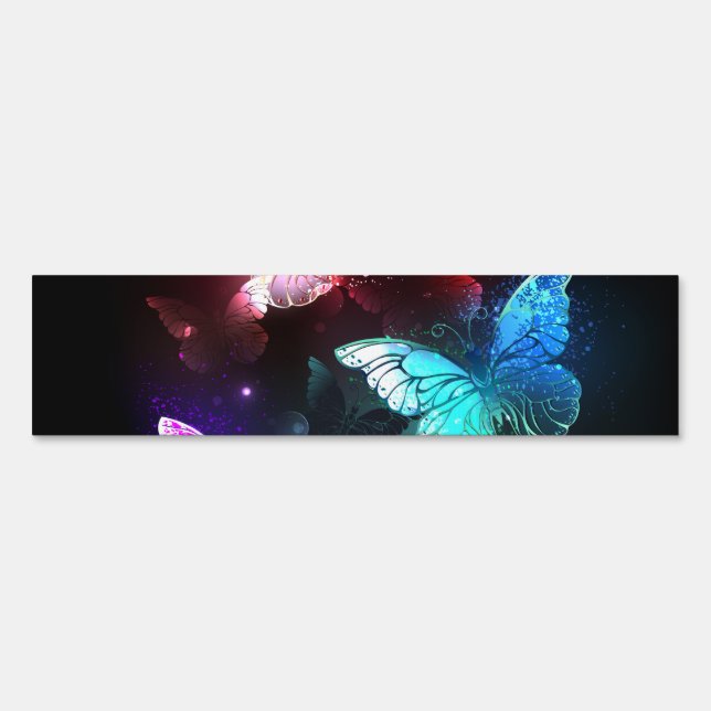Three Glowing Butterflies on night background Sign (Front)