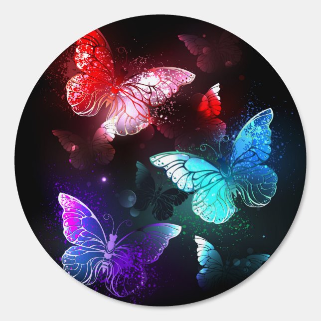 Three Glowing Butterflies on night background Sign (Front)
