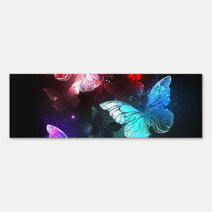 Three Glowing Butterflies on night background Sign