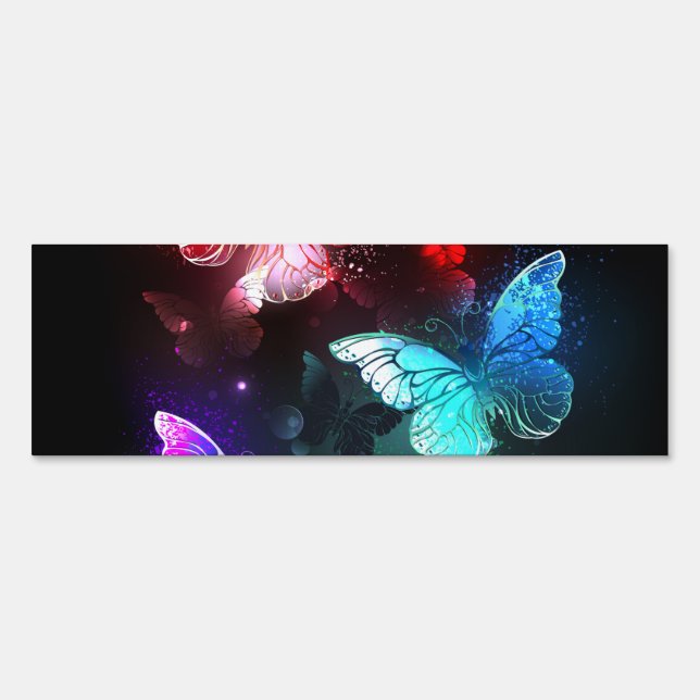 Three Glowing Butterflies on night background Sign (Front)