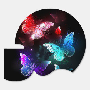 Three Glowing Butterflies on night background Sign