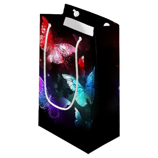 Three Glowing Butterflies on night background Small Gift Bag (Front Angled)