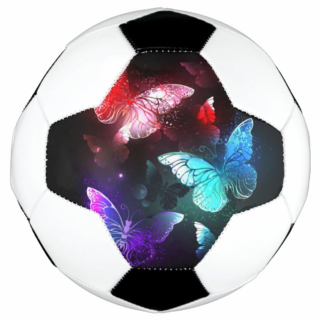 Three Glowing Butterflies on night background Soccer Ball (Front)