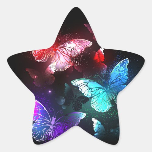 Three Glowing Butterflies on night background Star Sticker