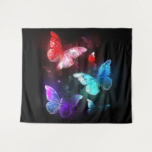Three Glowing Butterflies on night background Tapestry