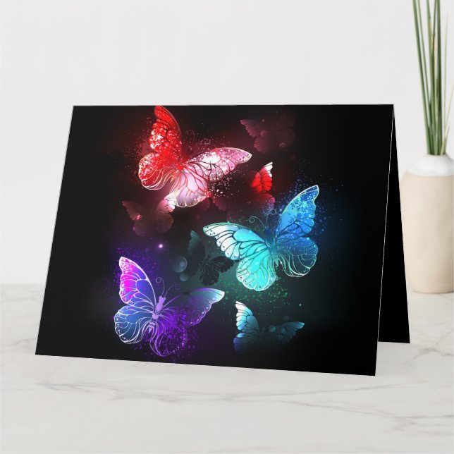 Three Glowing Butterflies on night background Thank You Card (Front)