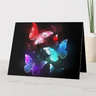 Three Glowing Butterflies on night background Thank You Card
