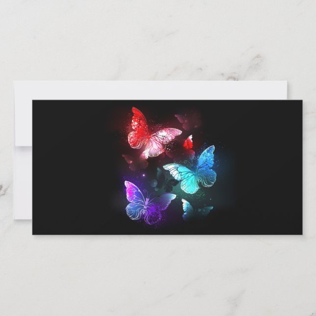 Three Glowing Butterflies on night background Thank You Card (Front)