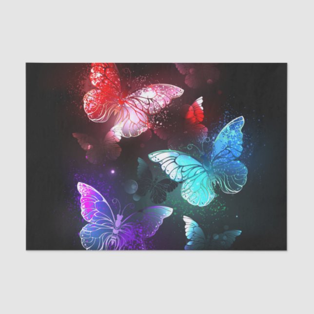 Three Glowing Butterflies on night background Tissue Paper (Front)