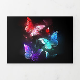 Three Glowing Butterflies on night background Tri-Fold Card