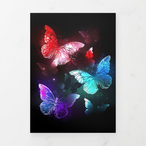 Three Glowing Butterflies on night background Tri_Fold Invitation