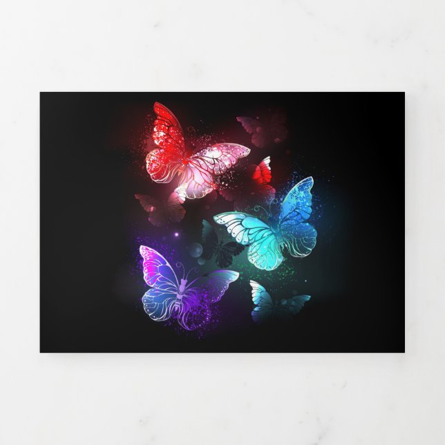 Three Glowing Butterflies on night background Tri-Fold Program (Cover)