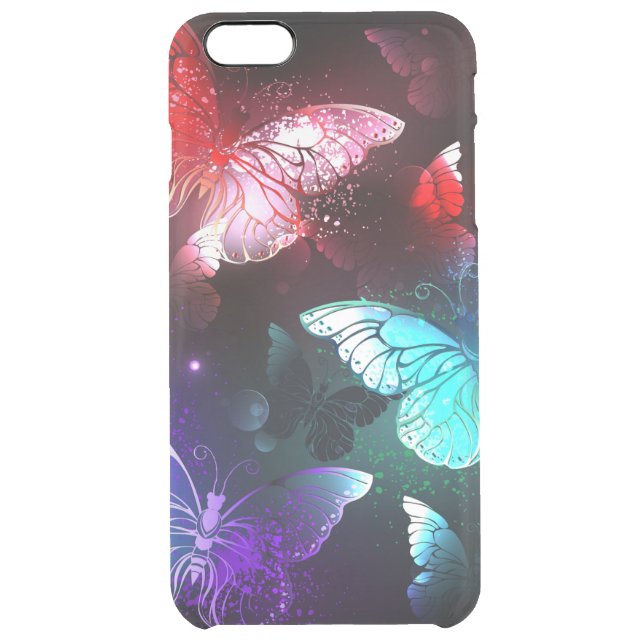 Three Glowing Butterflies on night background Uncommon iPhone Case (Back)