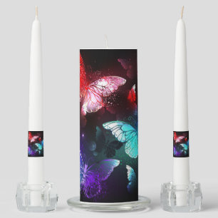 Three Glowing Butterflies on night background Unity Candle Set