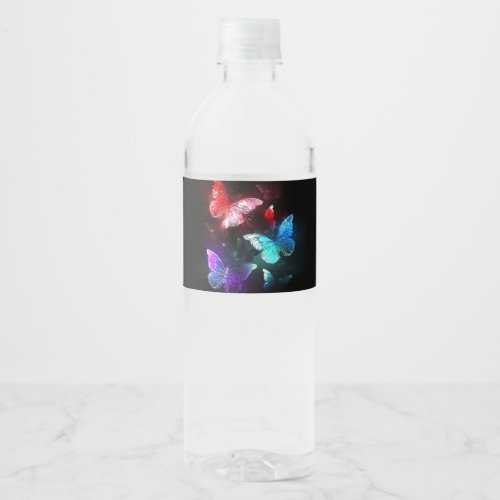 Three Glowing Butterflies on night background Water Bottle Label