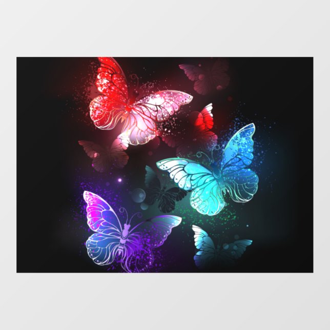 Three Glowing Butterflies on night background Window Cling (Sheet)