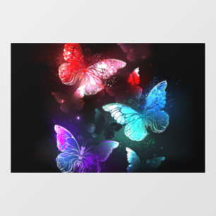 Three Glowing Butterflies on night background Window Cling