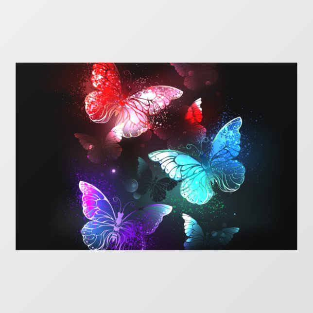 Three Glowing Butterflies on night background Window Cling (Sheet)