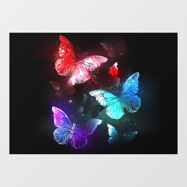 Three Glowing Butterflies on night background Window Cling (Sheet)