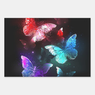 Three Glowing Butterflies on night background Wrapping Paper Sheets