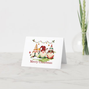 Three Gnome Christmas Elves Holiday Card