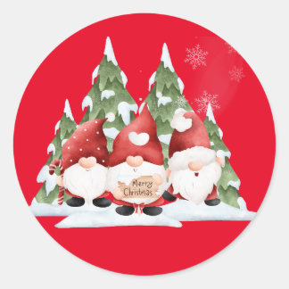 Three Gnome Christmas Round Stickers