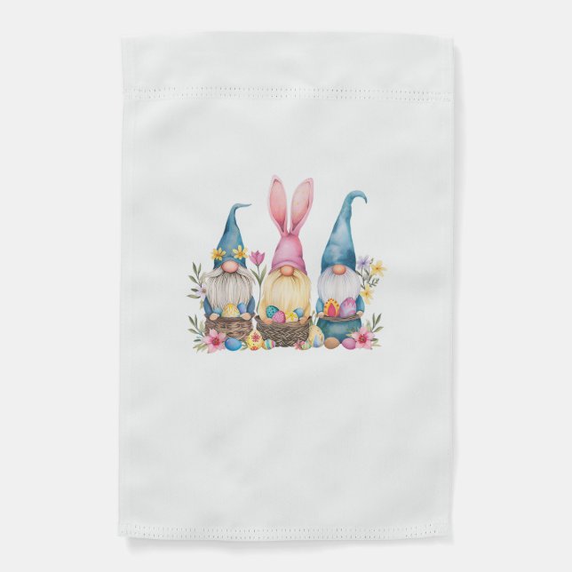 Three Gnome Easter Gnome Easter Egg T-Shirt Garden Flag (Front)